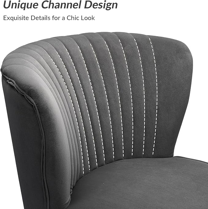 HULALA Home Velvet Accent Chair Set of 2, Modern Armless Upholstered Side Chair with Glam Gold Metal Legs for Vanity Living Room Bedroom - Grey