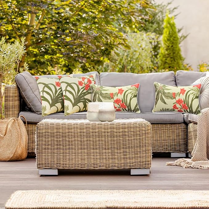 JMGBird Outdoor Lumbar Pillows Set of 2, 12x20 Inch Weather-Resistant Decorative Throw Pillows for Patio Furniture (Grass Green)