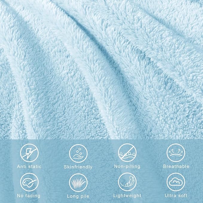 Exclusivo Mezcla Soft Fleece Throw Blanket for Couch, Super Soft Velvet Plush Fleece Blankets, Fuzzy Cozy and Warm for Winter, 50x60 Inches, Light Blue