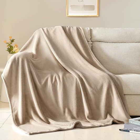 BEAUTEX Fleece Blanket Queen Size Super Soft Flannel Throw Blanket Lightweight Fuzzy Plush Blanket for Couch Sofa or Bed All Seasons (Ivory, 90" x 90")