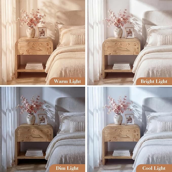 Night Stand Set of 2 [Unique Curved Profile] [FSC-Certified Wooden Board] 1-Drawer and 1 Storage Shelf Nightstand 24" H Metal Handle Modern Bedside Table Side Table End Table - Image 6