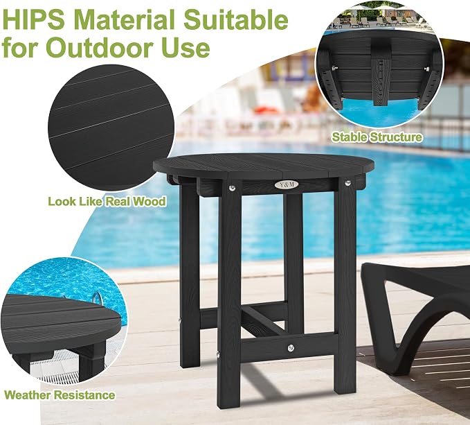 Y&M Outdoor Side Table, Waterproof Four-Legged Round Entryway End Table, Single-Tier HDPE Modern Small Coffee Nightstand for Bedroom, Living Room, Patio, Indoor or Outdoor Use, Black - Image 4