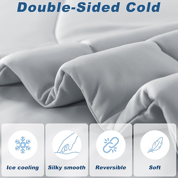 Cooling Comforter Twin Size, Double-Sided Cold Tech Fabric Quilted Bed Comforters Cooling Blanket for Hot Sleepers, Breathable Lightweight Summer Bedding, All-Season Ice Blanket, Light Gray