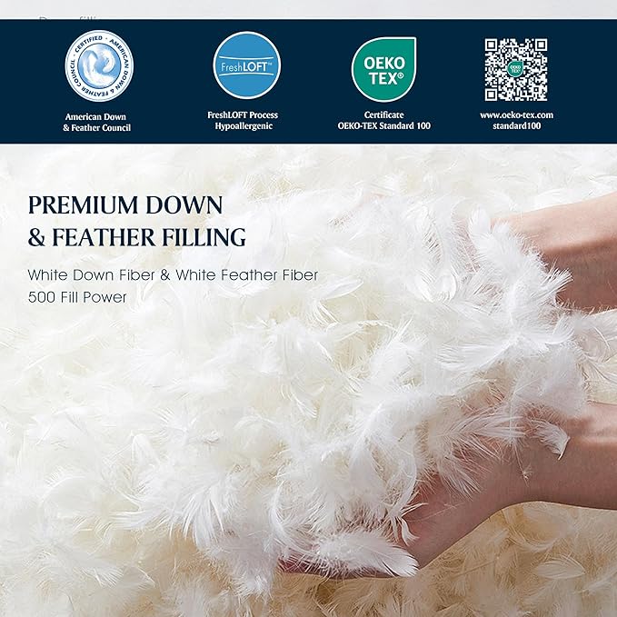 Serta Down Fiber Comforter Twin Size-Lightweight Duvet Insert, Luxury Fluffy Bed Comforter 100% Cotton 300 Thread Count Shell, Down Feather Fiber 500 Fill Power with Corner Taps, White 68x90inch