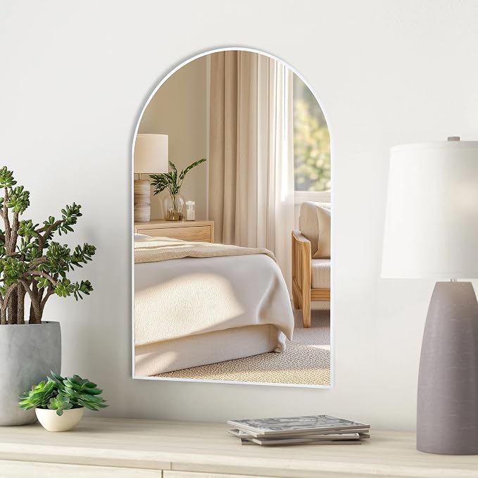White Arch Bathroom Wall Mirror,20 x 30 Inch Arched Vanity Modern Tempered Glass Mirror for Bedroom,Living Room,Entryway - Image 2