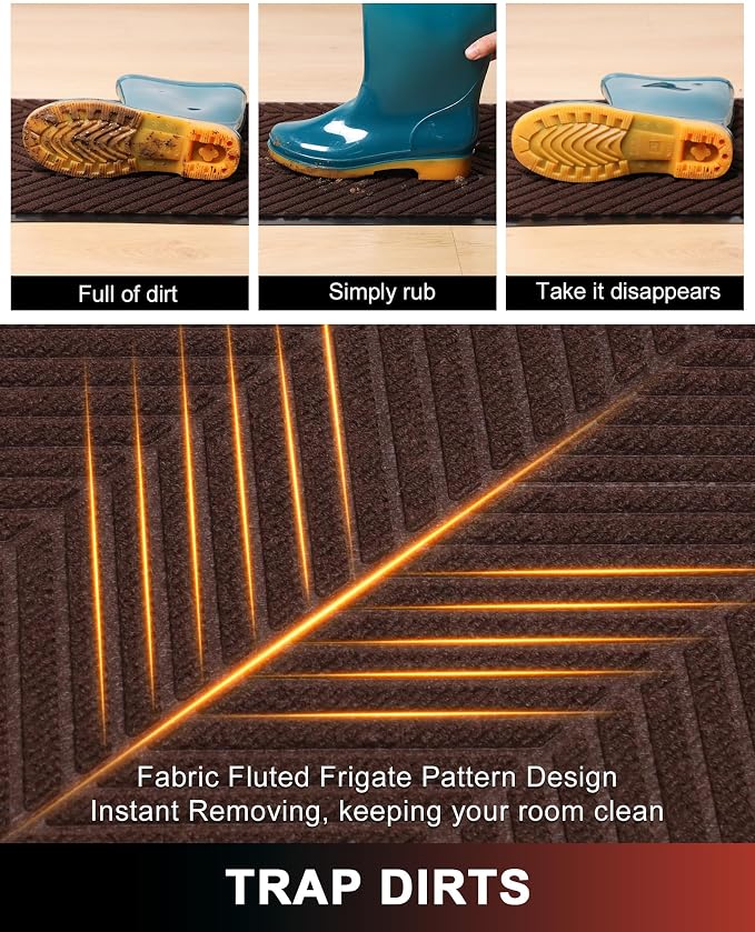 Front Door Mat Indoor Outdoor Entrance, 3' x 5' Heavy Duty Doormat for Entryway, Absorbent Low Profile Welcome Mats Non-Slip, Trap Dirt Durable Mats for Home, Patio, Garage - Image 4