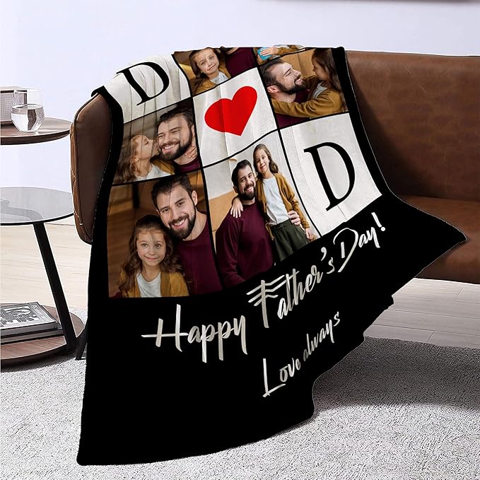 Personalized Fathers Day Birthday Gifts from Daughter Son Kids Wife, Customized Father's Day Blanket, Custom Photo Blanket with Pictures Text, Best Dad Ever Christmas Ideas Gifts for Dad Husband Man