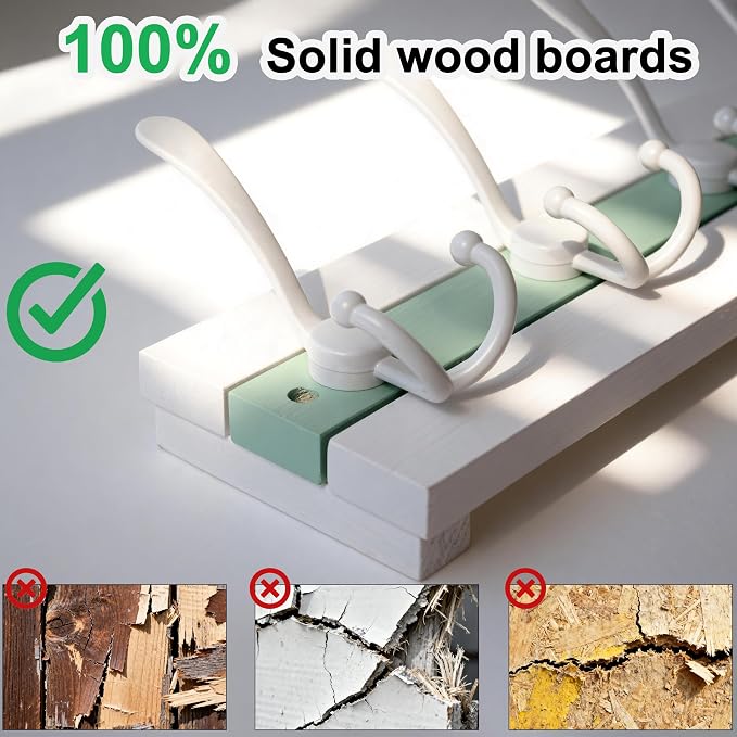 SKOLOO Coastal Wall Mounted Coat Rack - 38-1/8" Beach House Entryway Wooden Coat Hook with 10 Hooks for Hanging Coats, Hats or Towels, Oceanfront Cottage Core Collection, White & Green - Image 6
