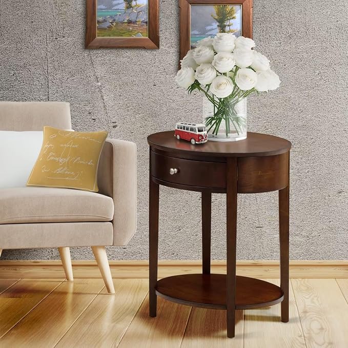 East West Furniture HI-0M-ET Wood End Table with 1 Mid Century Modern Drawer, Stable and Sturdy Constructed - Antique Mahogany Finish - Image 2