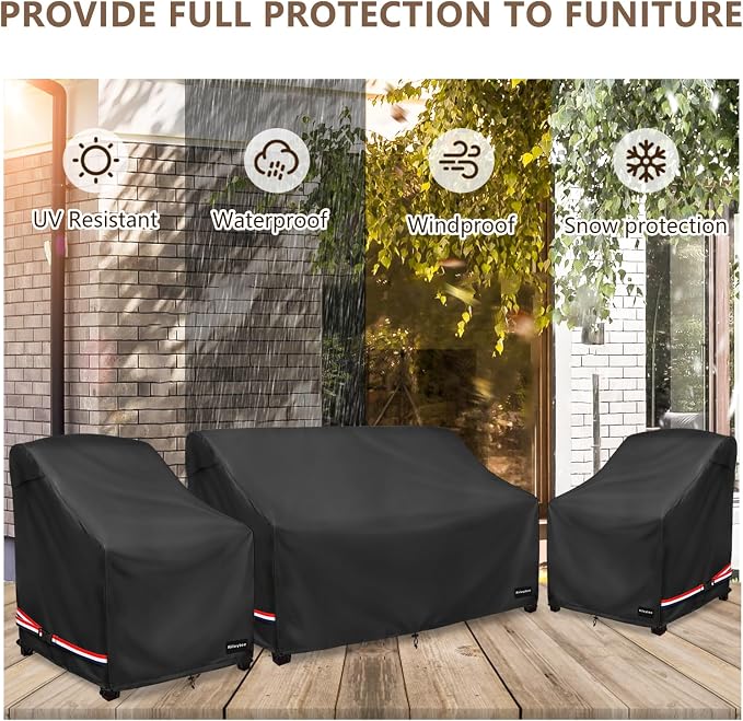 Patio Furniture Covers,3 Piece Heavy Duty Waterproof Outdoor Furniture Covers,Outdoor Furniture Covers for Patio Furniture,Includes 2 Patio chair covers 33in and 1 Patio loveseat cover 79in,Black - Image 7
