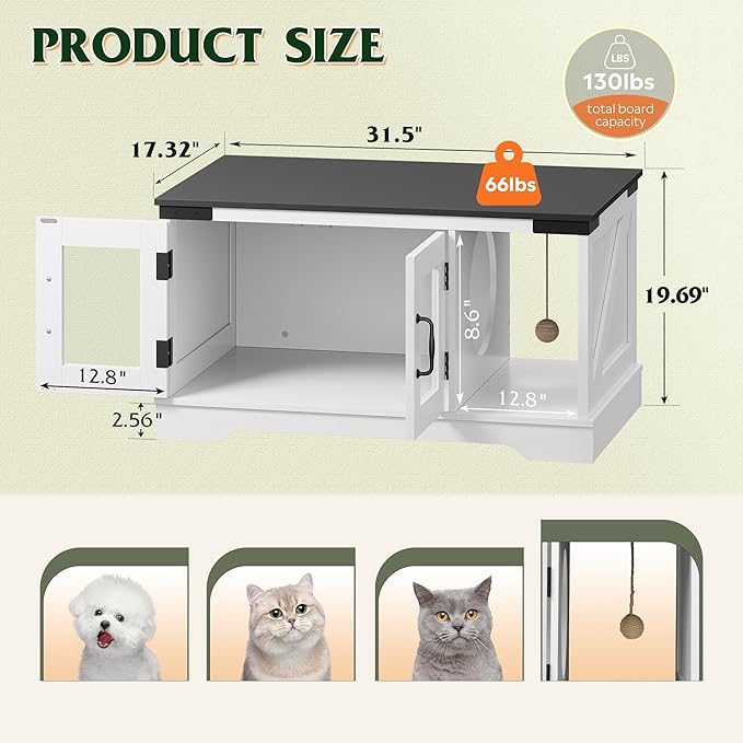 WLIVE Coffee Table with Storage, 2-in-1 Modern Center Table Cat House Furniture with Cat Teaser for Living Room, Home, Black