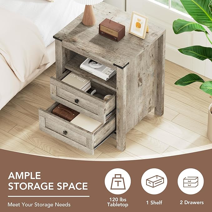 EazeHome 3 Piece Bedroom Set - Includes 6 Drawer Dresser for Bedroom, Set of 2 Nightstands with Open Storage Shelf and Drawers, Retro Dresser and Nightstand Sets, Gray