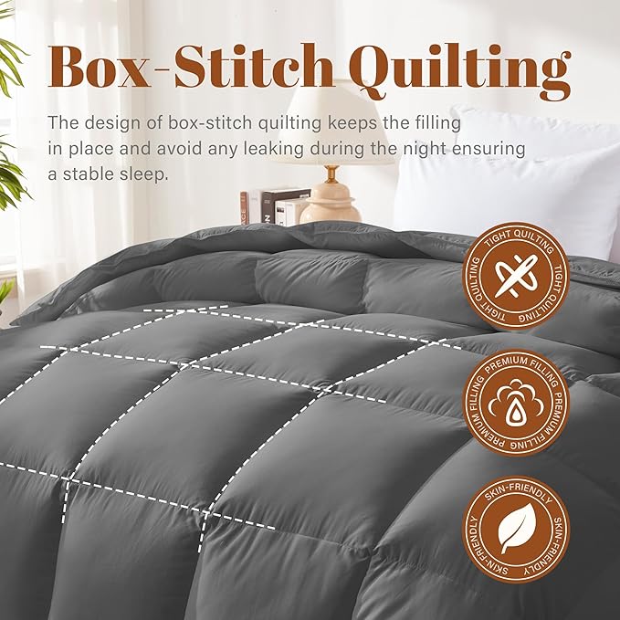 Cosybay Heavyweight Feather Down Fiber Comforter Twin Size - Thicker Winter Grey Duvet Insert, Ultra Soft 100% Cotton Cover, Luxury Hotel Bedding with Corner Tabs, 68"x90"
