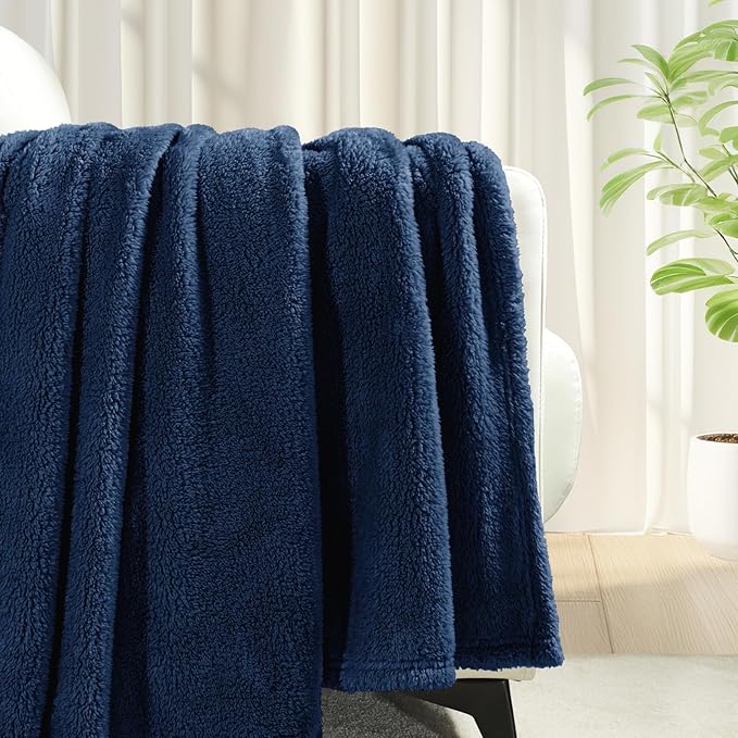 Exclusivo Mezcla Soft Fleece Throw Blanket for Couch, Super Soft Velvet Plush Fleece Blankets, Fuzzy Cozy and Warm for Winter, 50x60 Inches, Navy Blue