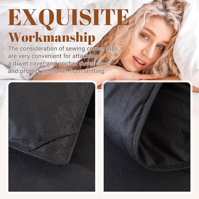 Cosybay Heavyweight King Size Feather Down Fiber Comforter - Fluffy Black Thicker Winter Duvet Insert, Ultra Soft 100% Cotton Cover, Luxury Hotel Bedding with Corner Tabs, 106"x90"