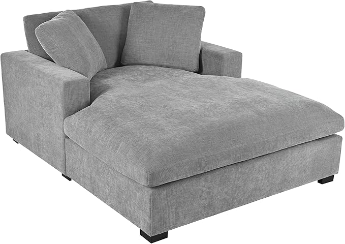 Christopher Knight Home Larrz Oversized Chaise Lounge Chair Indoor, Cozy Upholstered Sleeper Sofa Couch, Durable Wood Frame, Deep Seat Reading Chair with 2 Throw Pillows and Armrests, Gray