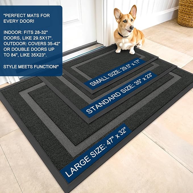 OLANLY Front Door Mat Indoor Outdoor Entrance, Waterproof All-Season, All-Weather Doormat, Sturdy Natural Rubber, Fade Resistant, Low Profile, Easy Clean Patio Porch Entryway Mat, 47x32, Black - Image 2