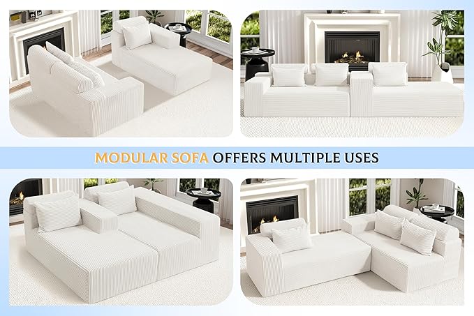 Homguava Modular Sectional Couches for Living Room,105" Cloud Couch with L-Shape Chaise,Comfy Sofa Living Room Sofas with Deep Seat,No Assembly L Couch,Corduroy Fabric(Beige,R)
