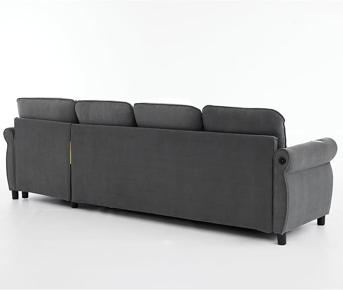 ERYE L-Shaped Reversible Sectional Sofa with Pull Out Queen Memory Mattress Sleeper Bed, 2-in-1 L-Shaped Corner Sectional Couches W/Wireless Charging, Storage Chaise Lounge