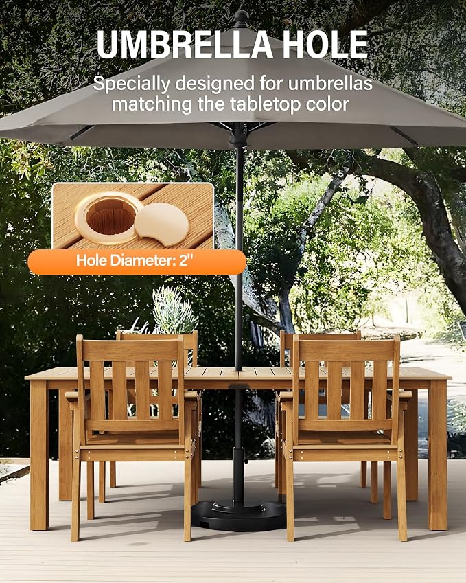 YEFU HIPS Patio Table Set: 5 Piece Outdoor Table and Chairs Dining Furniture Set with Umbrella Hole - Teak Modern Plastic Dining Sets 4 Person for Outside Deck with Metal Aluminum Frame - Image 5