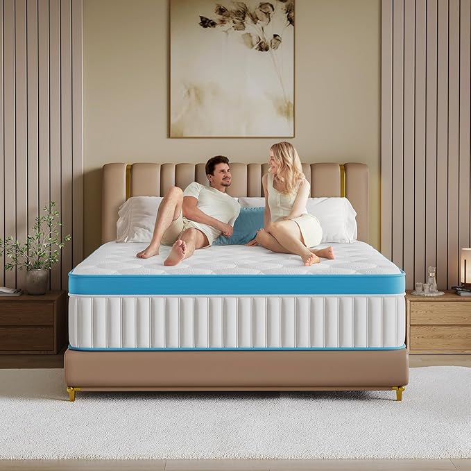 Queen Size Mattresses 14 Inch Medium Firm Queen Mattress Hybrid Memory Foam Individual Pocket Springs, Pressure Relief & Motion Isolation, CertiPUR-US Certified Matress