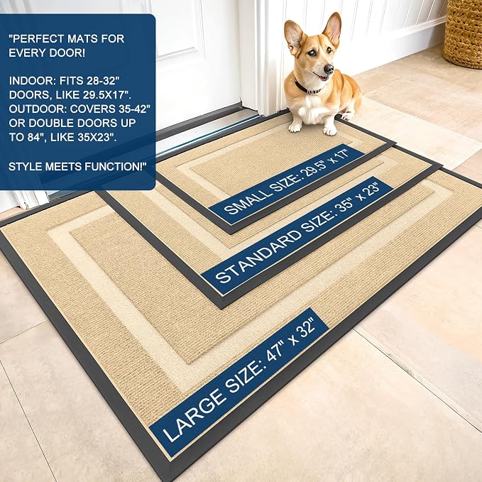 OLANLY Front Door Mat Indoor Outdoor Entrance, Waterproof All-Season, All-Weather Doormat, Sturdy Natural Rubber, Fade Resistant, Low Profile, Easy Clean Patio Porch Entryway Mat, 23.5x15.5, Beige - Image 2
