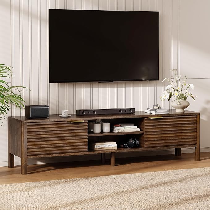 IKALIFE TV Stand for Living Room - up to 65 Inch TVs Mid Century Modern Entertainment Center with Storage and Adjustable Shelves, Media Console Table Walnut 59" by IKALIFE