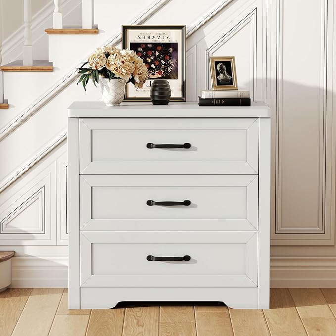 Ball & Cast 24 Inch Nightstand, Modern 3 Drawer Wood Bedside Table with Metal Handles, Farmhouse End Table Night Stand for Bedroom Living Room, Easy Assembly, White - Image 3