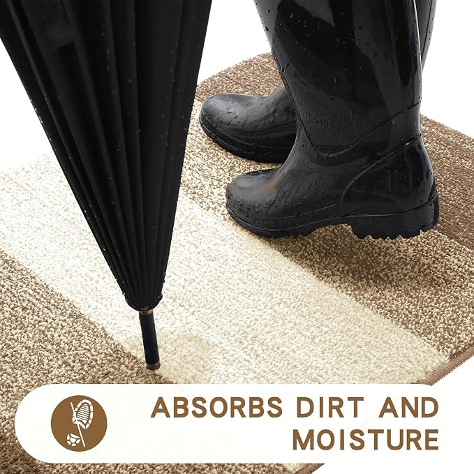 Kitinjoy Indoor Outdoor Door Mat, 36x24 Non-Slip Absorbent Dirt Trapper, Low-Profile Washable Inside Entrance Front Floor Mat, Sturdy Soft Entry Doormats for Entryway, Khaki - Image 2