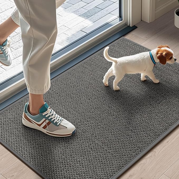LEKEEPGO Door Mat 17"x29", Non Slip Door Mat Indoor Entrance, Rubber Backing Indoor Door mats Washable Absorbent Low-Profile Doormat Front Entryway Entry Resist Dirt Inside Door Mats, Grey by LEKEEPGO