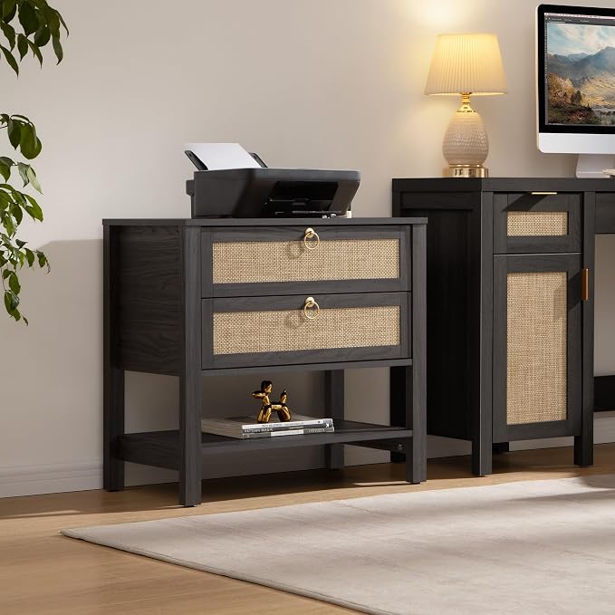 SICOTAS Night Stands Set of 2 for Bedroom, Large Bedside Tables with Drawer & Open Shelf, Wide Boho Rattan Nightstand Set Narrow Side Table for Master Bedroom - Image 8