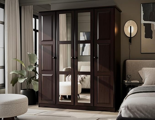 Palace Imports 100% Solid Wood Regal Wardrobe Armoire w/Mirrored Doors & Clothing Rods, Java, 60.25" w x 72" h x 22.75" d. Renewable Eco-Friendly Wood, Made in Brazil