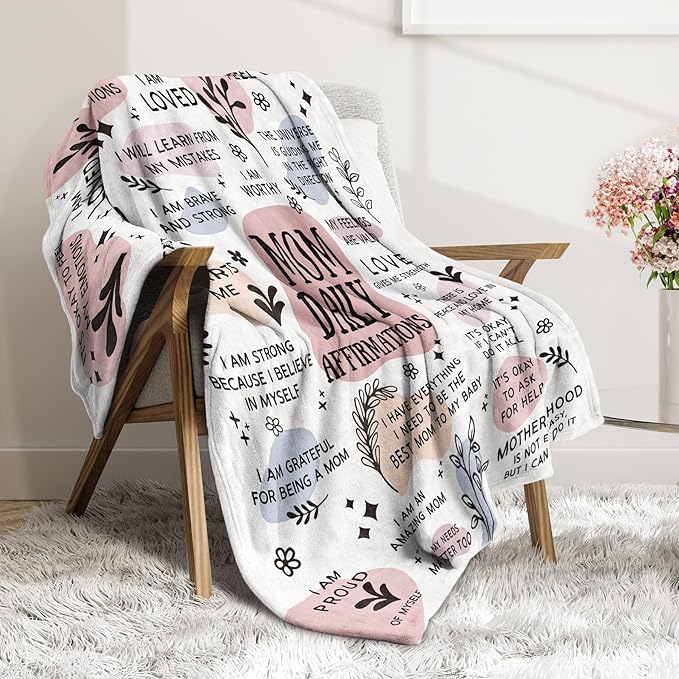 BaubleDazz First Mothers Day New Mom Gifts Blanket, Mama Daily Affirmations, Postpartum Pregnancy Gift for First Time Moms, Mommy to Be, Mama, New Mom Essentials, Birthday Gifts for Moms(50" x 60")