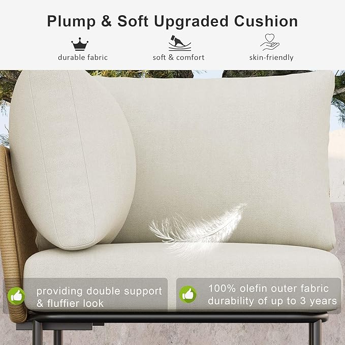 LayinSun 7 Pieces Aluminum Patio Furniture Set, Modern Modular Sectional Sofa with Coffee Table and Upgrade Thickness Cushion