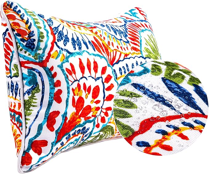 JMGBird Water-Resistant Outdoor Pillows Set of 2, 12x20 inch Durable Colorful Paisley Pattern Throw Pillows with Inserts for Patio Furniture