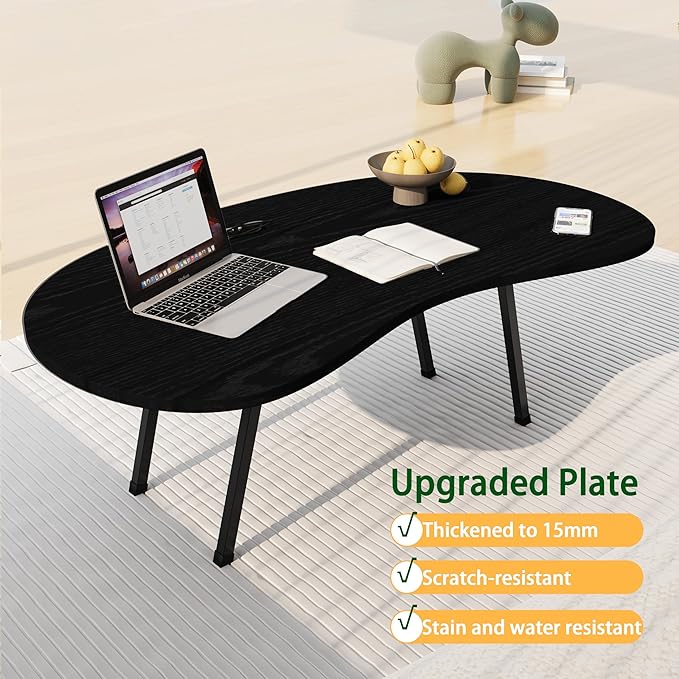 Foldable Coffee Table,Mid Century Modern Coffee Table Living Room Tables,Oval Center Table,Small Folding Coffee Tables Portable Table for Small Spaces,Living Room,Bedroom,Home,Easy Assembly,Black