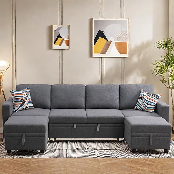 Sleeper Sofa Couch Bed, Convertible Sofa Bed with Armrests, Sectional Sofa with Storage Seat U Shaped Sectional Couch with Reversible Chaise for Living Room Apartment Bedroom Office