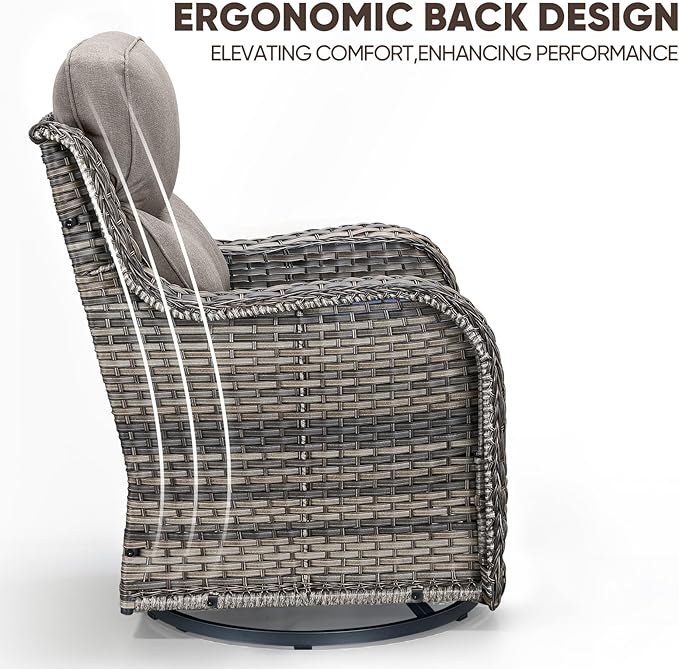 Swivel Patio Chairs sofa Set of 4 with 6" Thick Cushion - Wicker Outdoor Swivel Rocker Patio Chair ,Sofa/Glass coffee table, High Back Comfortable Outdoor Glider Chairs - Grey Wicker | Grey Cushions