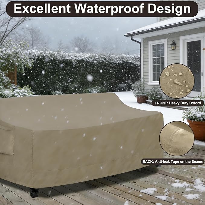 PureFit Outdoor Couch Cover Waterproof Patio Sofa Furniture Covers, 3-Seater Outdoor Cover with Air Vent and Handles, 78W x 35D x 35H Inches, Camel - Image 4