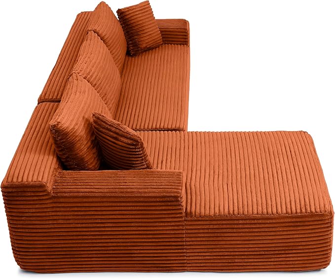 105-Inch L-Shaped Left Facing Corner Compressed Sofa Modular Sectional Boneless Cloud Sofa Floor Foam Couch with Chaise Lounge, Corduroy Corner Boneless Cloud Couch