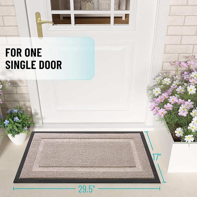 OLANLY Front Door Mat Indoor Outdoor Entrance, Waterproof All-Season, All-Weather Doormat, Sturdy Natural Rubber, Low Profile, Easy Clean Patio Porch Entryway Mat, 71x23, Camel - Image 2