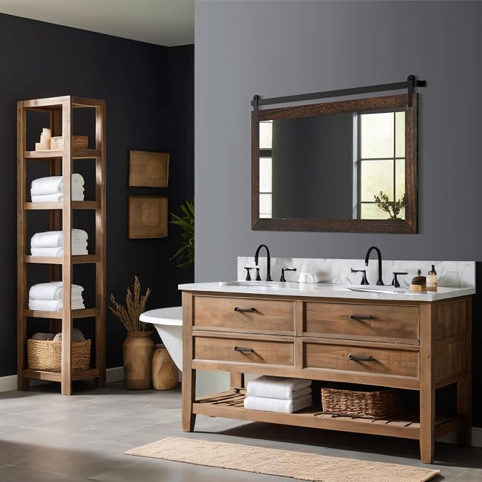 COGOOD Bathroom Mirrors for Over Sink - 41 x 26 Farmhouse Barn Door Wall Mirror for Bathroom, Living Room, Entryway Wall Decor Black Brown - Image 3