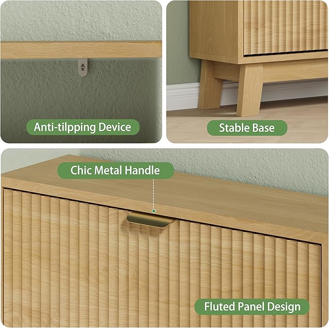 Xixini Shoe Cabinet with 6 Flip Drawers, 54" Tall Narrow Fluted Shoe Storage Organizer for Entryway, Hidden Slim Wooden Shoe Rack Cabinet for Front Door Entrance, Hallway, Living Room, Natural Oak - Image 4