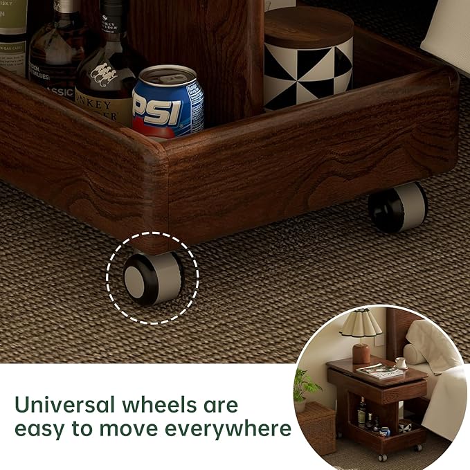 100% Solid Wood Lift Top Coffee Table with Storage, Small Coffee Table with Wheels and Rotating Desktop, Living Room Table for Bedroom, Recliner and Small Places(Walnut, No Need to Install)