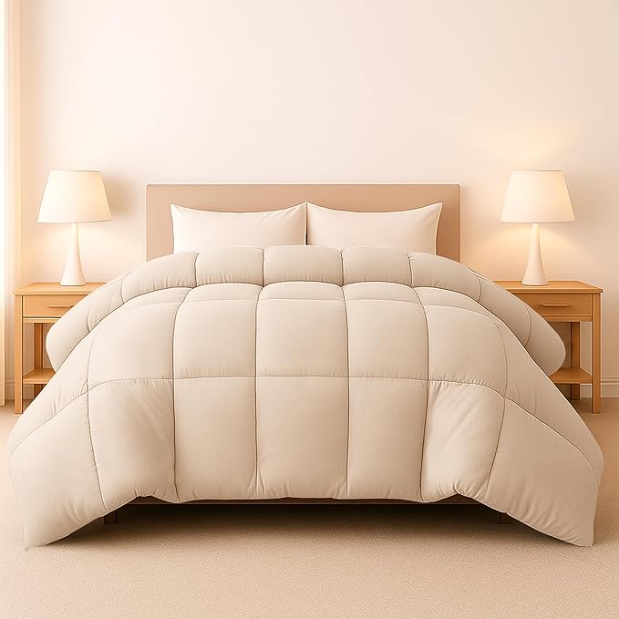 LUX Décor Twin Comforter – 92x68 Ultra-Soft Down Alternative Duvet Insert with Corner Tabs & Box Stitching, Hotel Quality Plush Microfiber Bedding, Oeko-TEX Certified - Beige
