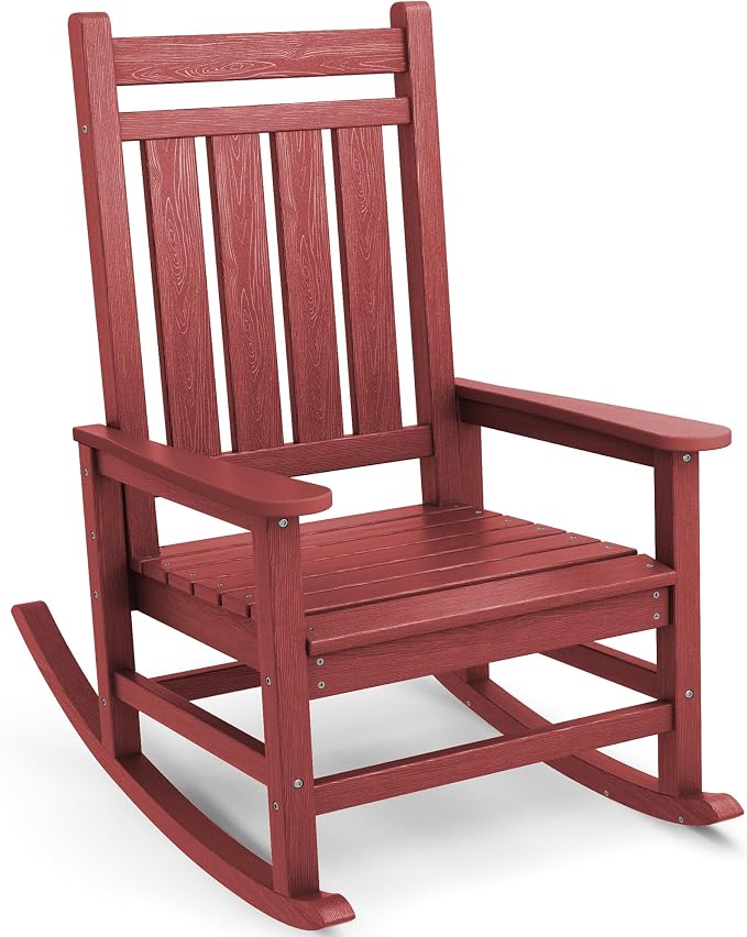SEWALL HDPE Rocking Chair, Oversized Outdoor Rocking Chair for Adults, Patio Rocker for Porch, Crimson Red by SERWALL