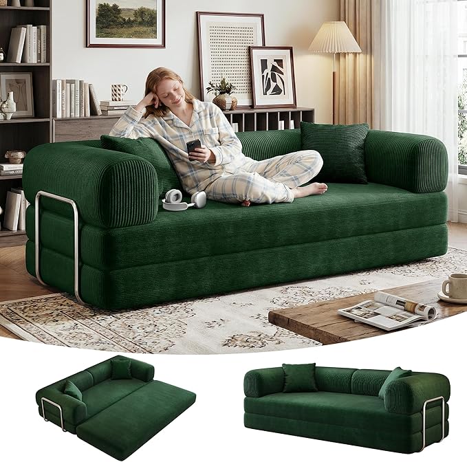 78 Inch Folding Convertible Sofa Bed, 4-in-1 Oversized Cloud Corduroy Upholstered Boneless Couch, Loveseat Sleeper with Pull Out Bed, Modular Futon Floor Sofa Couch for Living Room Bedroom Lounge
