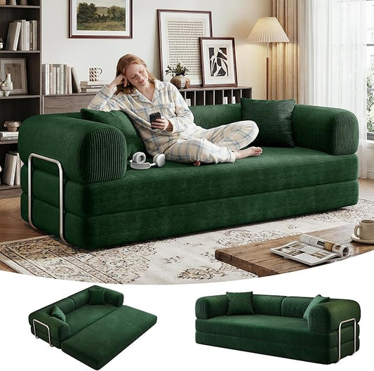 78 Inch Folding Convertible Sofa Bed, 4-in-1 Oversized Cloud Corduroy Upholstered Boneless Couch, Loveseat Sleeper with Pull Out Bed, Modular Futon Floor Sofa Couch for Living Room Bedroom Lounge