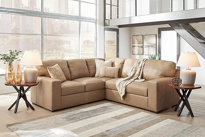 Signature Design by Ashley Bandon Modern Leather Match Left-Arm Facing 2-Piece Sectional with Removable Cushions and Armrest, Light Brown