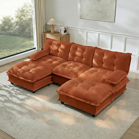 108" U Shaped Modular Sectional Sofa Couches for Living Room, Cloud Couch with Movable Ottomans, Comfy Chenille Sofa with Pillow-top Armrest for Bedroom Apartment | Free Combination, Tufted
